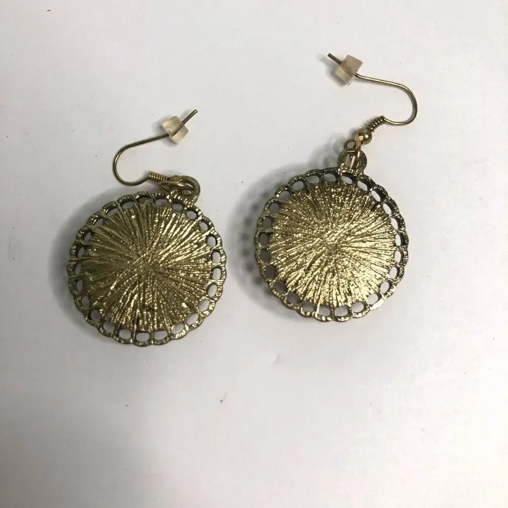 vintage abandoned haunted house round glass earrings halloween steam‎ punk